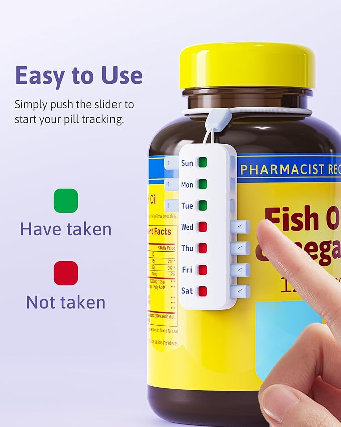 FEATY Pill Reminder for Meds Bottles, Arthritis-Friendly Pill Tracker with Anti-Slide Design, Reusable Medication Tracker for Pet Meds Without Filling, Compact Medication Reminder, 3 Packs