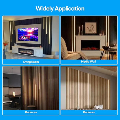 Besseto LED Wall Panel Lights Black,Wood Slat Wall Panel Strip Light,3000K Touchable Switch Dimmable LED Recessed Lighting for Living Room Bedroom Bathroom Stairs (Black-4PCS)