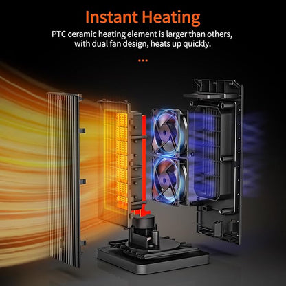 BREEZOME Space Heater for Indoor Use, 1500W Fast Heating Electric Heater with Thermostat, 90°Oscillating PTC Ceramic Heater, 24H Timer
