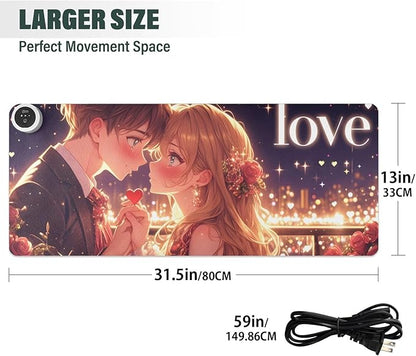 Large Heated Mouse Pad,Leather Desk Mat,31.5"x13",Hand Warmer Pads for Desk,Love(Love)