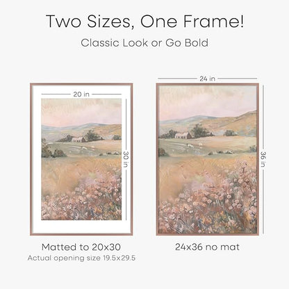 Homeforia 24x36 Picture Frame Mocha, High End Metal 24 x 36 Large Poster Frames with Mat 20 by 30 inch Photo, 24x36 Thin Frame Matted to 20x30 in Print, 36x24 Frame, Tempered Glass, Wall Kit, Set of 1