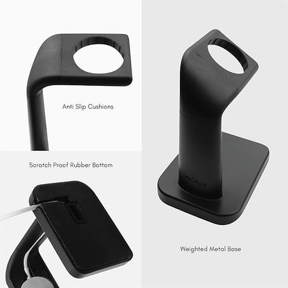 Macally Apple Watch Charger Stand for Series Ultra, 10, 9, 8, 7, 6, 5, 4, 3, 2, 1, SE (44mm, 42mm, 40mm, 38mm) - iWatch AppleWatch Stand Dock - Apple Watches Charging Station - Black