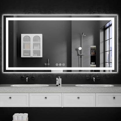 36"x55" LED Bathroom Mirror with Lights, Dimmable，Anti-Fog，Bathroom Vanity Mirror for Wall, Backlit + Front Lit, Memory Function, Shatter-Proof，Tempered Glass