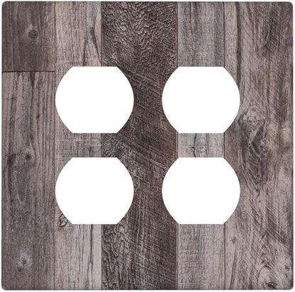 Outlet Covers Rustic Dark Grey Wood Retro Country Wooden 2 Gang Double Duplex Decorative Light Switch Covers Electrical Wallplates Socket Faceplate for Farmhouse Cabin Decor