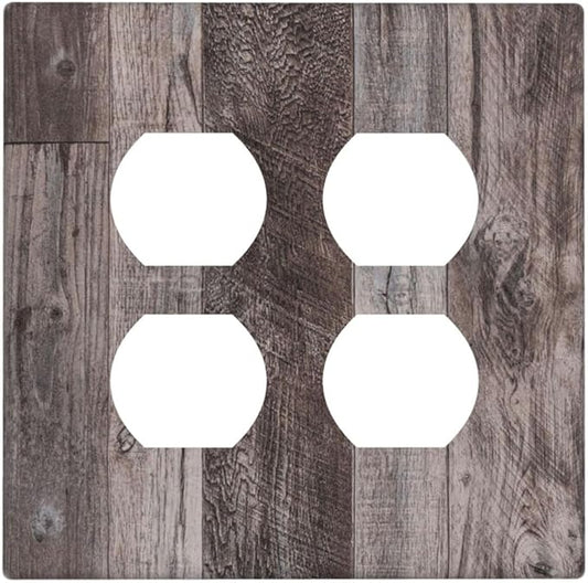 Outlet Covers Rustic Dark Grey Wood Retro Country Wooden 2 Gang Double Duplex Decorative Light Switch Covers Electrical Wallplates Socket Faceplate for Farmhouse Cabin Decor
