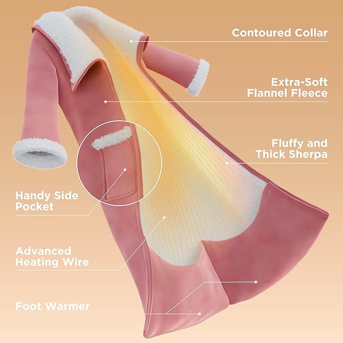 Bedsure Wearable Heated Blanket with Foot Pocket - Electric Snuggle Blanket for Adult with Sleeves, Winter Gifts for Mom Women Girlfriend, Warm Sherpa Heating Throw, Auto Shut Off, 50 x 71+18", Pink