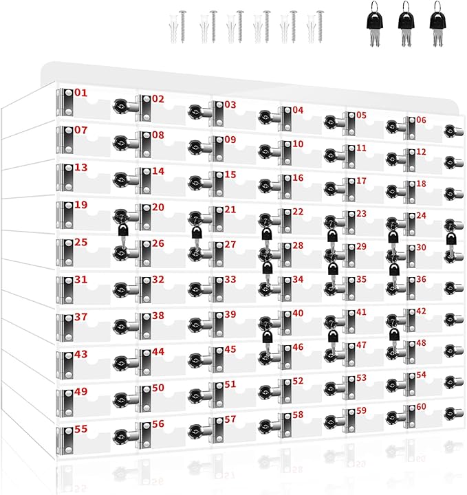 60 Slots Cell Phone Locker Box for Classroom Clear Acrylic Cell Phone Storage Cabinet with Door Locks and Keys for Classroom School Students Office Factory Employees