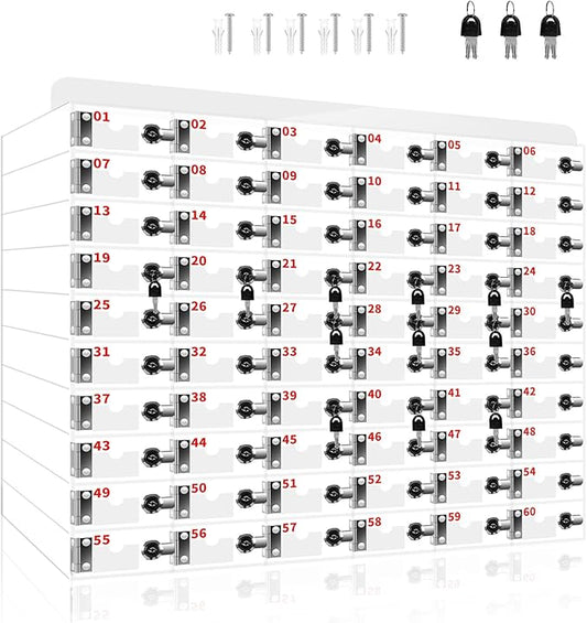 60 Slots Cell Phone Locker Box for Classroom Clear Acrylic Cell Phone Storage Cabinet with Door Locks and Keys for Classroom School Students Office Factory Employees
