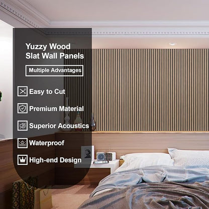 Yuzzy Acoustic Wood Slat Wall Panels - 48" x 22" Dark Walnut Fluted Sound Absorbing Panel for Wall and Ceiling - 4 Pcs Wall Panels for Interior Wall Decor for Homes, Offices, Studios