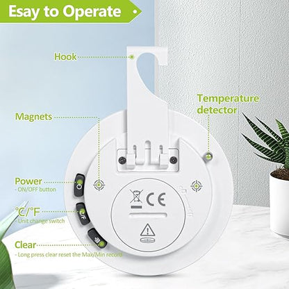 Geevon Small Digital Refrigerator Thermometer 10 Pack, IP65 Waterproof Commercial and Home Use, Max/Min Record Function with LCD Screen, Stand and Magnetic Back, for Fridge, Freezer Scenarios