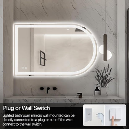 Niccy Arched LED Bathroom Mirror, 48x30 Arch Wall Mounted Frameless Bathroom Mirror for Vanity, Smart Lighted Frontlit Mirrors with Memory Function for Bathroom Bedroom Beauty Hair Salon