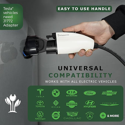 PRIMECOM Level 2 Electric Vehicle (EV) Charger (220V / 240Volt, 16Amp) Portable EVSE Smart Electric Car Charger, 30', 40', and 50 Feet Lengths (NEMA 10-50P, 35 Feet)