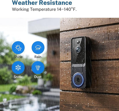 1080p Wireless Video Doorbell Camera for Home Security, with Cloud Storage, Real-Time Alerts, Night Vision, Indoor and Outdoor Monitoring, Battery Powered