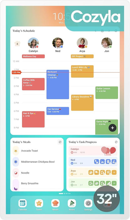 Cozyla Mate Digital Calendar+ 2: 32 Inch Wall Touch Screen Chore Chart Customizable Dashboard Smart Electronic Calendar for Family Schedules Meal Planner Supports All Google Play Apps Wall Mount White