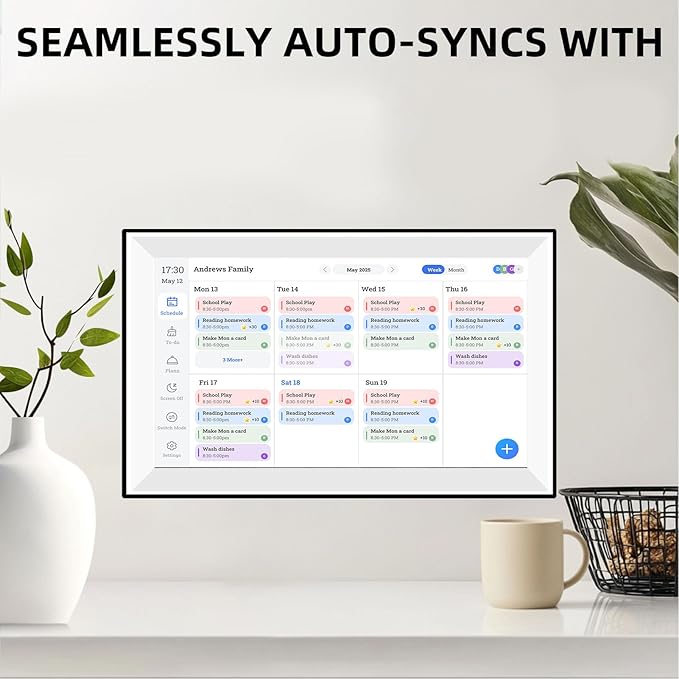 ASHATA 10.1 Inch Smart Digital Calendar, Touchscreen Family Planner with Chore Chart Meal Planner Auto Sync for Outlook, for iCloud, for Home Office Wall Mountable (US)