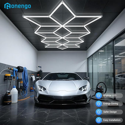 Rhombus LED Garage Light - Hexagonal Snow Lights, 710W 78100LM Super Bright Garage Ceiling Lights, Larger Size Honeycomb Light for Warehouse, Workshop, Gym, Car Basement