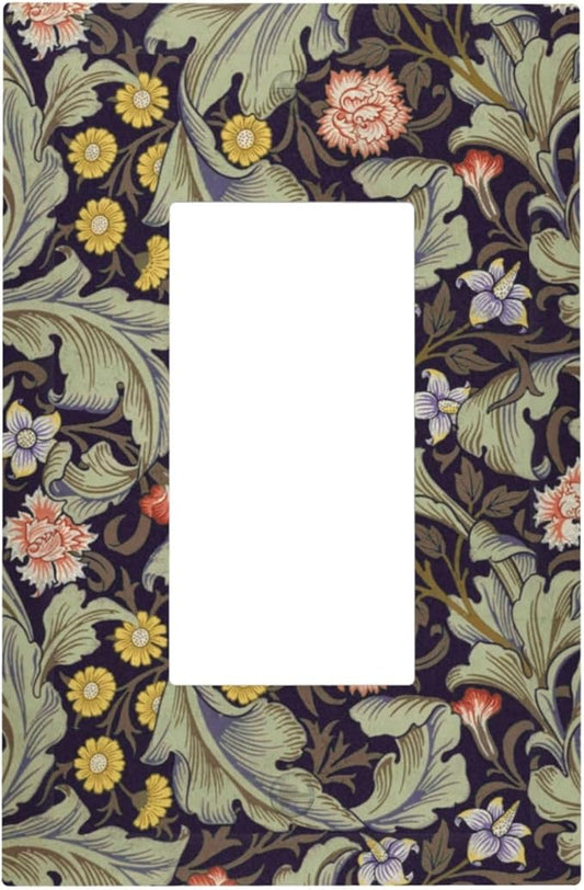 Boho William Morris Floral Green Leaves Flower Decorative Outlet Covers 1 Gang Single Rocker Light Switch Cover Plate Wall Plates GFCI Faceplate for Farmhouse Home Decor