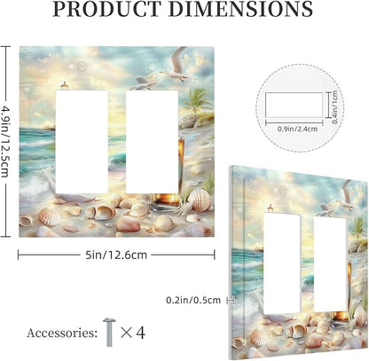 Decorative Outlet Covers Beach Ocean Lighthouse Seashells 2 Gang Double Gfci Rocker Electrical Wall Panels Light Switch Cover Plate For Bed Room Living Room Decor