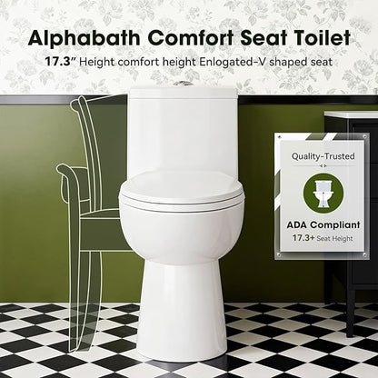 One piece Toilets for Bathroom, 17“ ADA Comfort Height Toilets, 0.8/1.28 GPF Dual Flush Toilet, Nano Self-Cleaning Glaze, WaterSense Certified, Easy to Clean & Install, 12" Rough-In