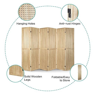 Babion 6 Panel Pegboard Display, Pegboard Room Divider Freestanding Folding Privacy Screens Display Stand for Craft Shows (Natural)