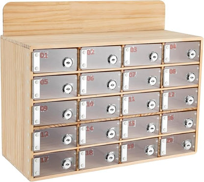Cell Phone Locker Box 20 Slots Cell Phone Organizer Cabinet with Combination Locks Wall-Mounted Locking Cell Phone Storage Box for Classroom Office,Shool,Office (20 Slots, Wood+Acrylic)