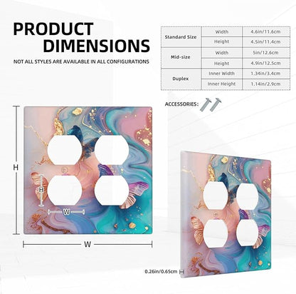 Colorful Marble Butterfly Gold Glitter Abstract Print Outlet Covers 2 Gang Double Duplex Decorative Light Switch Covers Electrical Wallplates Socket Faceplate for Bed Room Living Room Decor