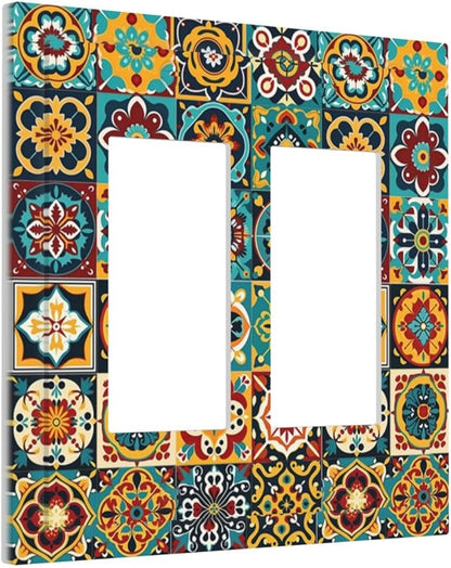 Decorative Outlet Covers Mexican Talavera Colorful Mosaic Tiles 2 Gang Double Gfci Rocker Electrical Wall Panels Light Switch Cover Plate For Bathroom Kitchen Decor