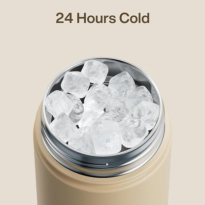 ENCOOL Insulated Water Bottle with Straw Stainless Steel Water Bottle, Leak-Proof, BPA-Free, Double Wall Vacuum Keeps Cold for 24 Hours for Sports, Travel, School (26 oz, Indian Khaki)