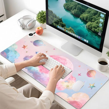 Large Heated Mouse Pad,Leather Desk Mat,31.5"x13",Hand Warmer Pads for Desk,Sky(Orange Pink)