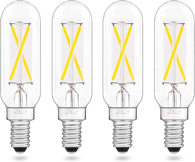 2W T6 Dimmable LED Tube Light Bulb, E12 Small Candelabra Base, 25-Watt Equivalent Tubular LED Filament Bulbs for Hallway Porch Foyer Bedroom Cabinet, 200 lm Clear, Bright White 5000K, 4pcs