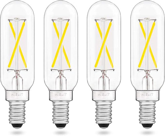 2W T6 Dimmable LED Tube Light Bulb, E12 Small Candelabra Base, 25-Watt Equivalent Tubular LED Filament Bulbs for Hallway Porch Foyer Bedroom Cabinet, 200 lm Clear, Bright White 5000K, 4pcs
