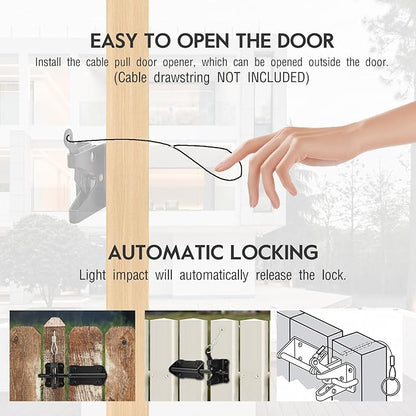 HOME MASTER HARDWARE Heavy Duty Automatic Gate Latch for Wooden Fence, 7-1/2" Black Self Locking Door Latches, Security Latches Hardware for Wood Gates, Vinyl Fence, Garden and Metal Gates