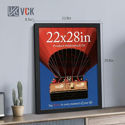 VCK 22x28 Picture Frames Black Set of 6, Wide Border Wood Poster Frame, Multi-Directional Display Family Photos, Office Prints, Studio/Gallery Art, Woodgrain Series, Wall Hanging