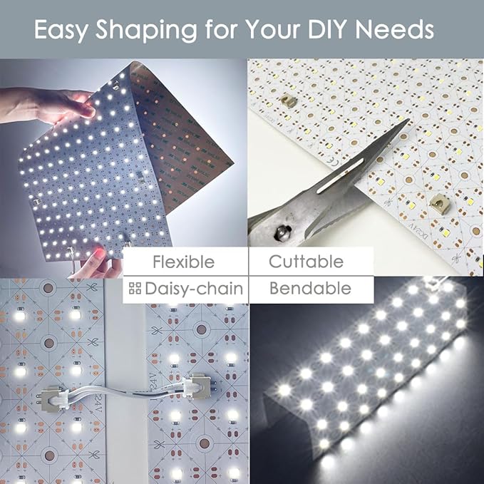 12-Pack LED Backlight Sheet 24V 36W 6000K White, 19.3X9.6 inches Each Unit, Dimmable Flexible LED Panel Sheet for Backlit Translucent Stone/Marble/Onyx/Quartz Countertops Walls