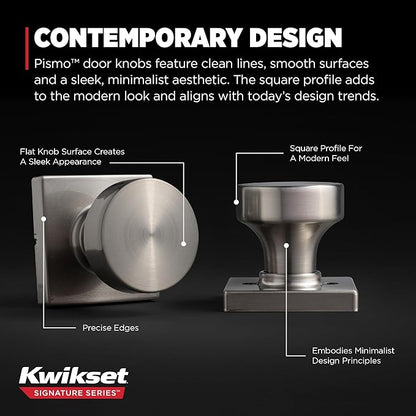 Kwikset Pismo Interior Passage Door Knob, Handle For Closet and Hallway Doors, Non-Locking Doorknob in Satin Nickel, with Microban Protection