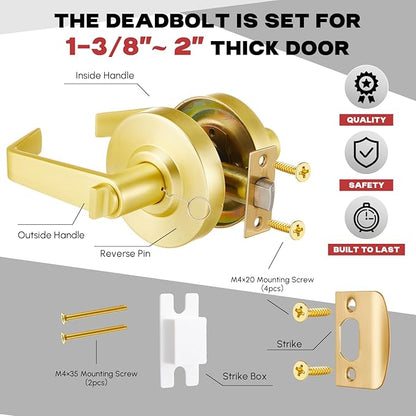 Tandefio 1 Set Vacant Occupied Bathroom Lock, Commercial Door Handle with in-use or Vacancy Occupied Deadbolt, Privacy Indicator Restroom Handle Lock for Restrooms, Satin Chrome (90 mm,Gold)