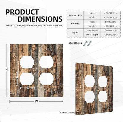 Outlet Covers Rustic Brown Wood Pattern Splice Plank 2 Gang Double Duplex Decorative Light Switch Covers Electrical Wallplates Socket Faceplate For Farmhouse Cabin Decor