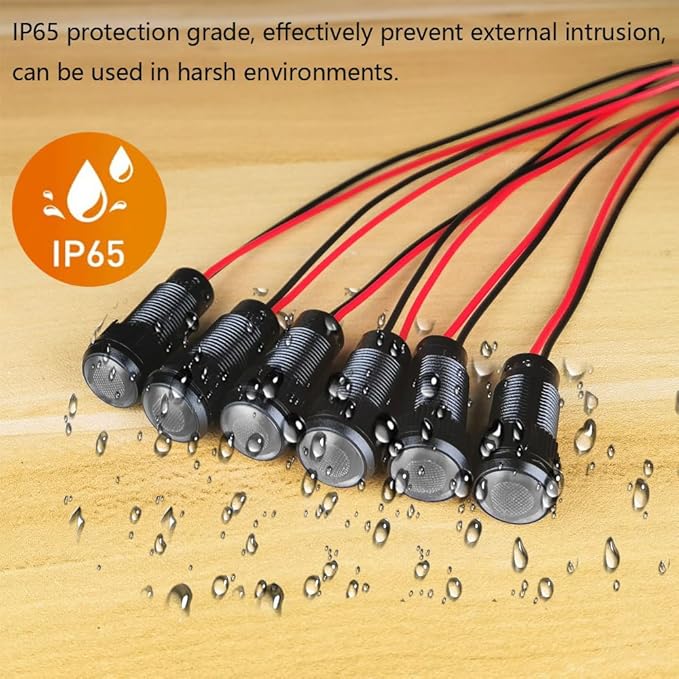 6pcs White LED Indicator Pilot Light AC/DC 12-24V Mounting Hole Size 10mm(Flame Retardant Plastic Shell)