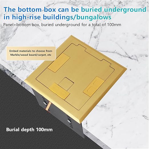 KYHSHJ Recessed Flat Hidden Socket Kit with 2 * 20A Receptacle，8A 1 USB-A Ports &2 USB-C Port+3-Port RJ45 Datacom Receptacle. Internal Height Adjustable，Corrosive Resistant Hardware,Brass