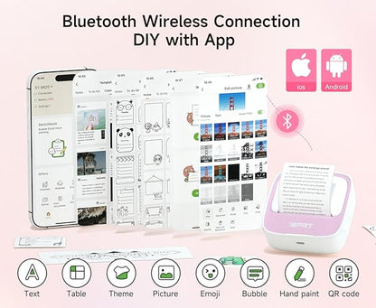 iDPRT Portable Sticker Maker Machine with 1 Roll Sticker Paper, Mini Printer Efficiently and Quickly, Thermal Printer for Study Notes, Pictures, DIY, Label, Free App with Multiple Templates, Pinkcolor