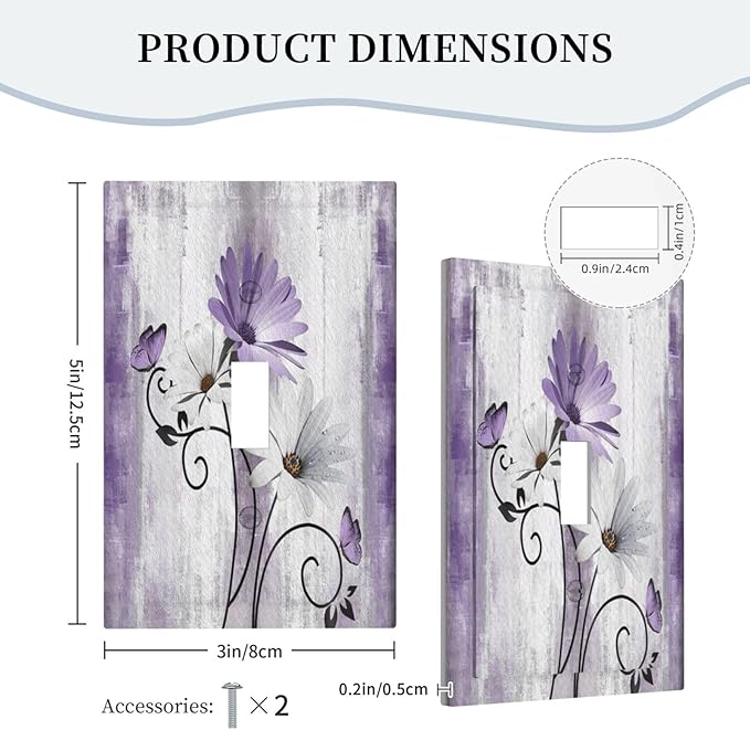 Decorative Light Switch Plate Covers Rustic White Purple Daisy Floral Flower 1 Gang Wall Plate Single Toggle Switch Cover Plate Jumbo Electrical Switchplate Receptacle Faceplate