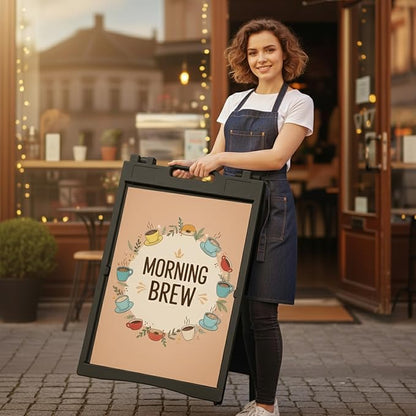 Deluxe A-Frame Sidewalk Sign, White, Double-Sided Display Board with Water-Fillable Base, 24x36 Inch Poster Size, Weather-Resistant PE Plastic (Black)