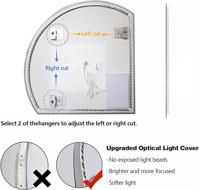 Niccy Half Moon LED Mirror for Bathroom, 28" Backlit + Front Lit Lighted Semi Round Makeup Mirrors for Wall, Anti-Fog, Dimmable 3-Colors, Memory Function, Shatterproof Smart Vanity Mirror