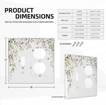 Watercolor Flowers Vine Colorful Butterfly Floral Wallplates 1 Toggle 1 Duplex Switch Plate Electrical Gfci Faceplate Decorative Light Switch Covers For Bed Room Living Room Decor