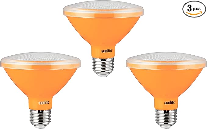 Sunlite 40241 LED PAR30 Short Neck Colored Recessed Light Bulb, 8 Watt (75W Equivalent), Medium (E26) Base, Floodlight, ETL Listed, Amber, 3 Count