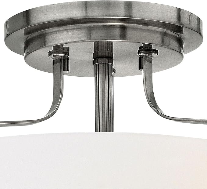 Hinkley Harper 3641BN Medium Semi-Flush Mount Ceiling Light - Sleek, Retro Style - Brushed Nickel + Etched Opal Glass