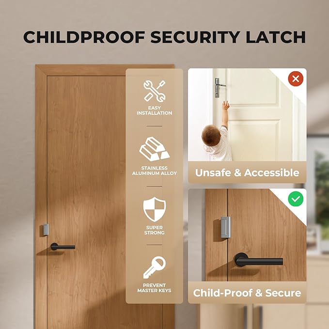 2 Pack Home Security Door Reinforcement Lock, Childproof Safety Door Lock Latch Stopper, Removable Screw-Mounted, Prevent Home Unauthorized Entry, Aluminum Construction, Withstands 800 lbs