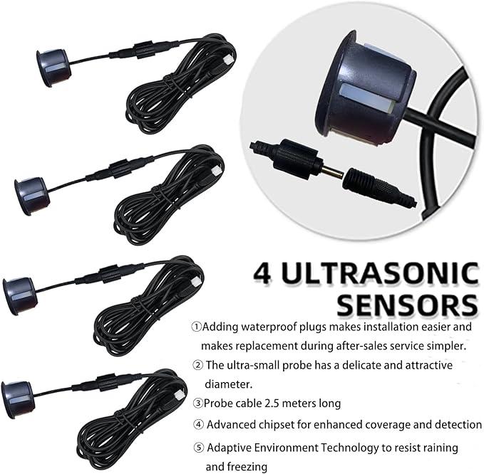 Parking Sensor Kit Backup Sensor Kit Reverse Sensor for Car 18 Color Options for Probes Adjustable Alarm Volume Professional Sensore de Reversa para Carro Safe Driving Assistant（Matte Black）
