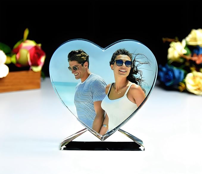 Crystal Custom Color Picture - Personalized Heart Shape Crystal Photo Frames, Birthday, Anniversaries, Wedding Gifts, Gifts for Girlfriend, Mother, Couples, Husband, Wife, Women, Her, Parents