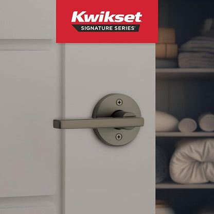 Kwikset Halifax Dummy Door Handle, Round Single Sided Lever for Closets, French Double Doors, and Pantry, Gunmetal Non-Turning Reversible Interior Push/Pull Lever